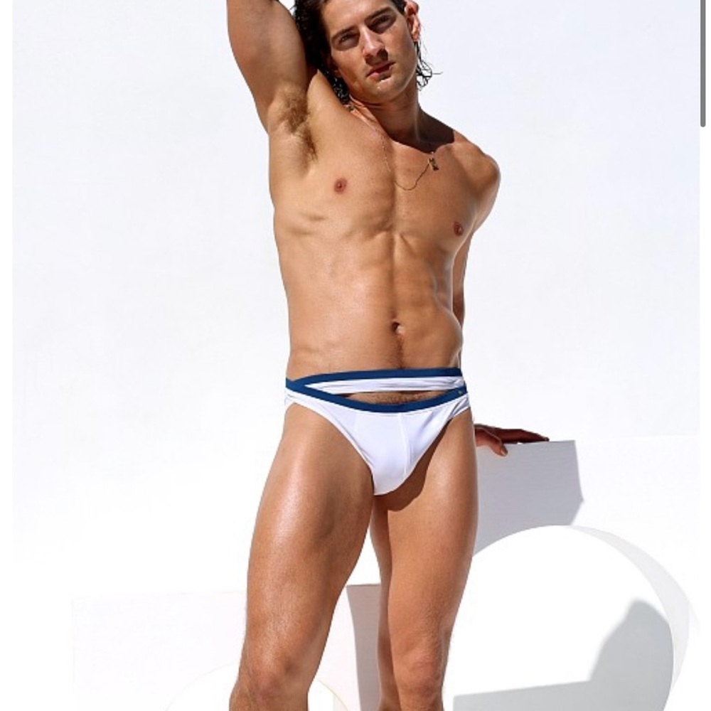 Men's White Ruskin Dual Waist Swim Brief size small new